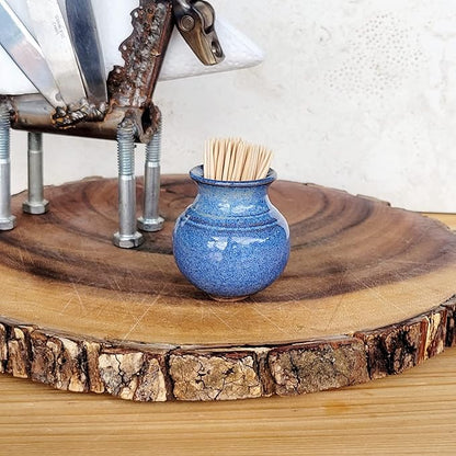Handmade Ceramic Toothpick Holder – Blue Pottery Bud Vase – Small Entertaining Accessory for Charcuterie, Hors d’Oeuvres, or Cocktail Picks