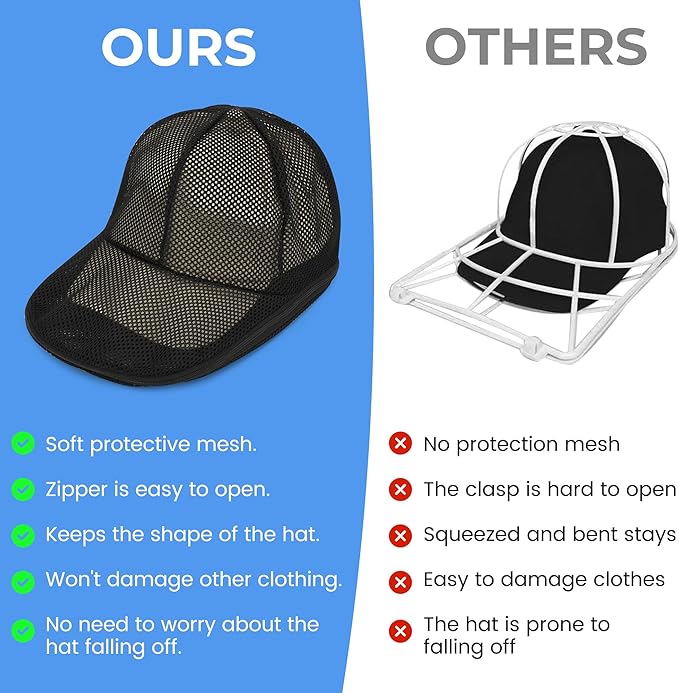 Hat Washer Cage for Baseball Caps, Hat Cleaner for Washing Machine & Dishwasher, Fits Adult & Kids Hats Baseball Cap Washing Cage, Cap Cleaner with Frame Cage and Mesh (2Pack Black)