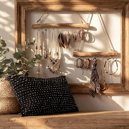 Yinkin 2 Pcs Natural Driftwood Jewelry Hanger Wall Driftwood for Crafts with Hooks 15.75 Inch 9.84 Inch Boho Wall Jewelry Shelf for Home Walls Shop Window Display