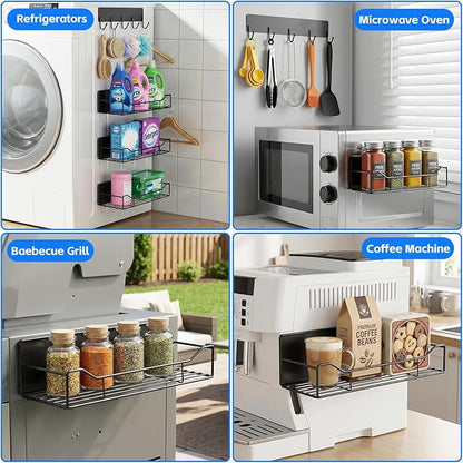 Magnetic Spice Rack for Refrigerator, 5 Pack Magnetic Fridge Organizer Shelves, Strong Magnetic Hold, No Drilling, Space Saving Storage Rack for Kitchen Spice Jars, Pantry & Refrigerator (Black)