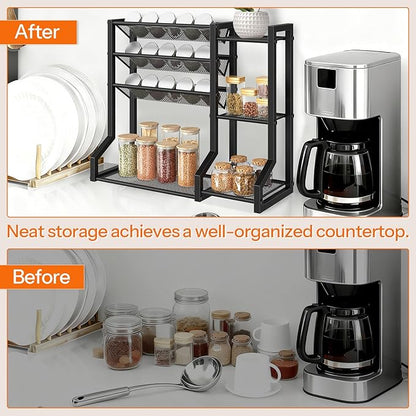 HOOBRO 4-Tier Spice Rack, Seasoning Organizer, Stackable Spice Rack Organizer, Spice Jar Storage Organizer, for Kitchen, Cupboard, Countertop, Black BK48TL01