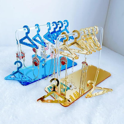 Earring Hanger Rack with 8 Mini Coat Hangers, Acrylic Earring Holder Display Stand, Ear Studs Hanging Earrings Organizer For Women Girls, Yellow