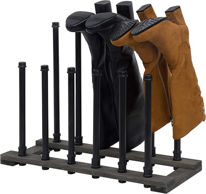 MyGift Rustic Wood Entryway Boot Rack Organizer Tall Boots Inverter Holder - Holds up to 6 Pairs (Vintage Gray Wood & Black Metal Material Wood, Metal)