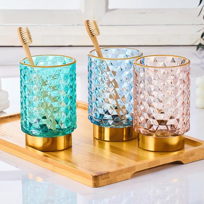 Makeup Brush Holder Organizer,Toothbrush Holders,Desk Pen Pencil Holder,Multifunctional Vintage Glass Brush Cup（A46-6-US）