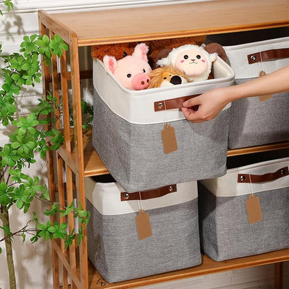 Uiifan 8 Pack 12 x 12 x 12 Inch Large Storage Baskets Collapsible Fabric Storage Cubes Bins with Handles for Shelves Closets Nursery Home Clothes Toys Organizers, Gray