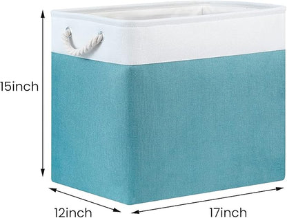 Bidtakay Storage Baskets Extra Large 17x12x15 In Teal Blue Nursery Toy Baskets Fabric Long Shelf Baskets for Organizing Set of 2 Linen Closet Bins for Shelves Decorative Blanket Basket Living Room