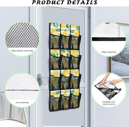 Lemons Over the Door Shoe Organizer,Hanging Storage Bags with 12 Mesh Large Pockets,Behind Door Shoes Hang Holder Rack