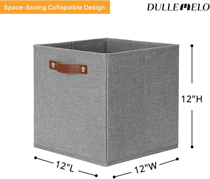 DULLEMELO Fabric Storage Cubes,12 inch Cube Stroage Bins for Empty Gift Basket,Toys Nursery Clothes Storage Linen Closet Organizers and Storage Baskets Shelves Bins(Grey-4 Pack)