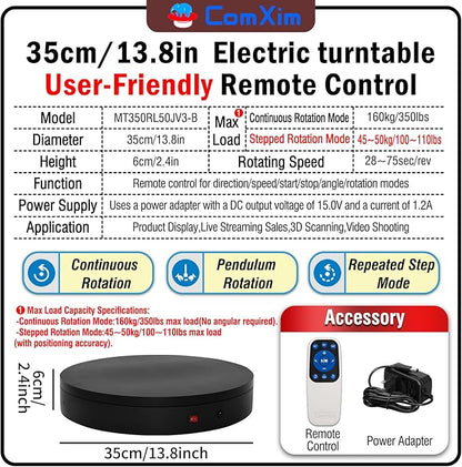 360 Rotating Platform,13.8Inch/35cm Remote Motorized Turntable,400lbs Capacity Motorized Rotating Display Stand Photography Turntable motorized lazy susan Heavy Duty Turntables for Photography,3D Scanner