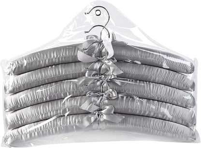 Grey Satin Padded Sweater Hangers 10 Pack, Blouse Hanger with Thick & Soft Foam for Bridal Wedding Dress Lingerie, Smooth Silk Covered Shirt Hanger Without Shoulder Bump