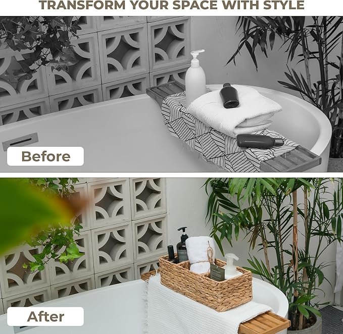 KOKODO Pack of 2 Water Hyacinth Tank Topper Storage Baskets 3 sections Woven Wicker Basket for Toilet Paper Holder, Baskets for Vanity, Bathroom, Pantry Organizing, or Coffee Table Decor