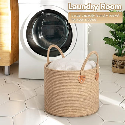 CHICVITA Jute Laundry Basket With Handles, Wicker Basket for Kids Blankets Toys Clothes Shoes, Baby Hamper for Nursery Boho Decor, Plant Baskets Indoor, 14" X 14" X 12", Jute Brown