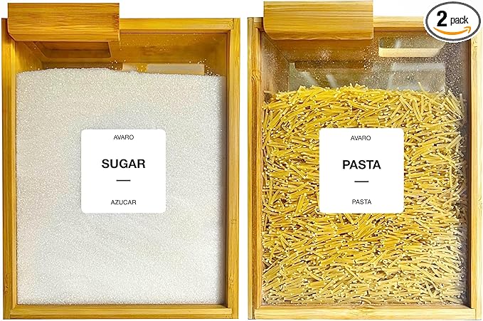AVARO Food Dispenser – 2.2L Bamboo Cereal Dispenser Countertop & Rice Dispenser – Pantry Storage Containers for Kitchen Pantry & Pantry Organization – Cereal Dispenser & Flour Container (Set of 2)
