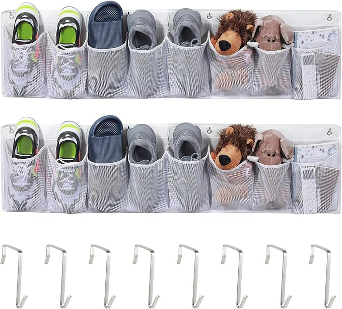 2 Pieces RV Shoe Storage Bags Shoes Rack Practical Hanging Shoe Organizer for Tools Accessories Books Camping Dorm Pantry, White