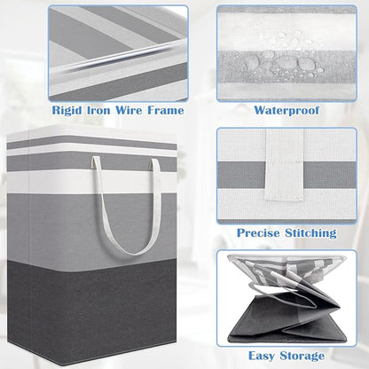 BlissTotes 3-Pack Laundry Basket, Freestanding＆Waterproof Laundry Hamper, Collapsible Tall Clothes Hamper with Easy Carry Handles for Clothes, Towels in the Family and Dorm,Gradient Grey,100L