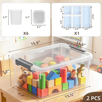 Citylife 17 QT Plastic Storage Bins Clear Storage Box with Lids Multipurpose Stackable Storage Containers for Organizing Tool, Craft, Crayon, 2 Packs