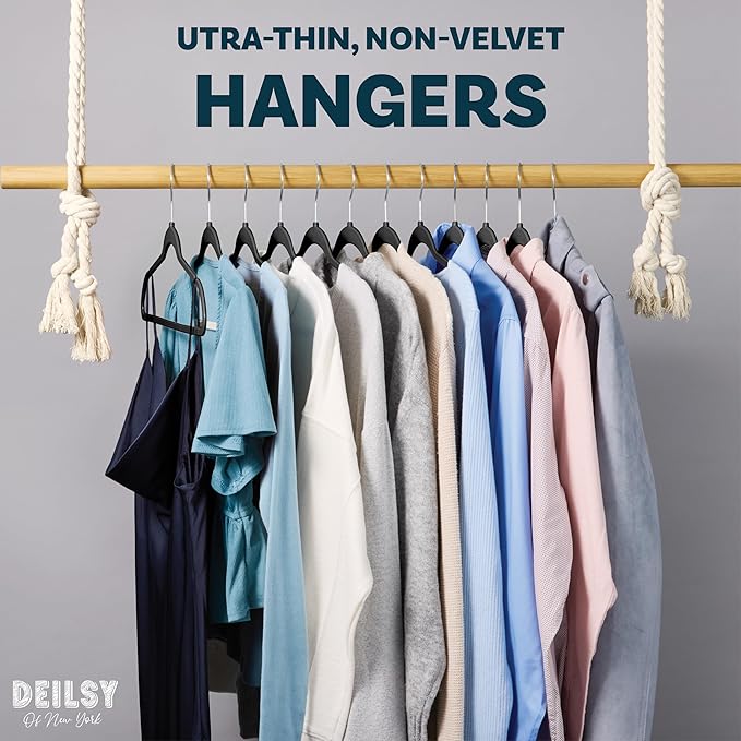 DEILSY™ Black Hangers 50 Pack - Thin Slim Space Saving, Plastic Hangers, Non Velvet Plastic Hanger for Closet Organization Hanger for Clothes Adult