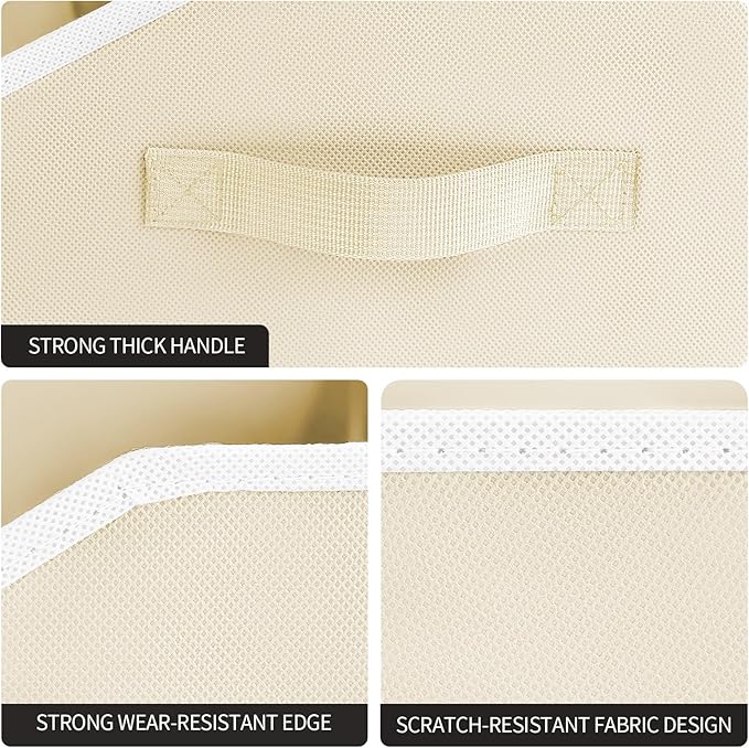 Homsorout Storage Bins for Shelves - Small Trapezoid Closet Shelf Organizer, Fabric Organization Bins with Handles, Storage Baskets for Clothes, Towel, Purse, 6 Pack, Beige
