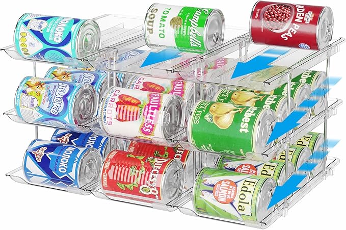 Can Organizer for Pantry Stackable 3 Tiers Can Storage Organizer Pantry Soda Can Organizer for Fridge 36 Cans Rack Automatic Rolling Canned Food Organizer for Refrigerator Kitchen Clear