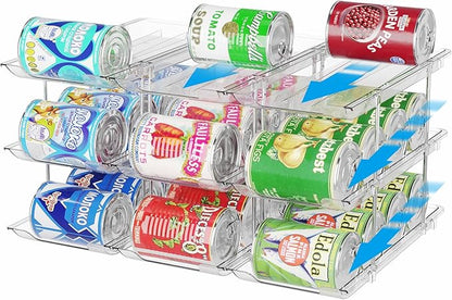 Can Organizer for Pantry Stackable AND Rolling Soda Can Dispenser for Refrigerator Soda Can Organizer