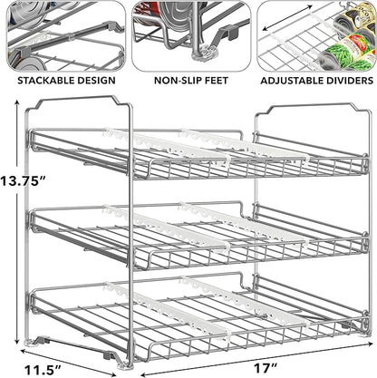 Simple Houseware Stackable Can Rack, Silver, Adjustable Plastic Dividers, Holds 36 Cans
