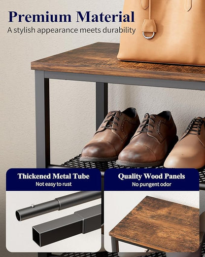 Kitsure Shoe Rack - 4-Tier Shoe Organizer with Wooden Top & Leveling Feet, Easy-Assembly, Rust-Resistant Metal Shoe Shelf for Closet, Entryway, Bedroom, 29.5" x 11.4" x 24.8", Brown