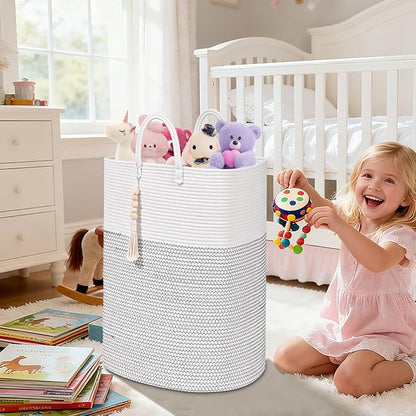 Woven Laundry Basket for Clothes, 80L Large Rectangle Laundry Hampers with Beads Tassel, Nursery Storage Basket for Toys, Tall Dirty Clothes Hamper for Bedroom Aesthetic, Laundry Room Organization