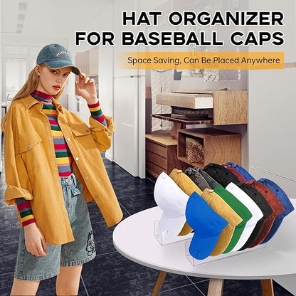 Hat Organizer for Baseball Caps 2PCS No Install Acrylic Hat Storage Organizer Stand for 14 Baseball Caps Hat Racks Holder Display with 12 Rubber Feet for Bedroom, Closet, Dresser,Entrance