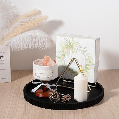 Silicone Bathroom Tray Round Kitchen Counter Organizer Decorative Vanity Accessories Coffee Table Decor for Perfume, Candle, Soap Dish, 12 Inch, Black