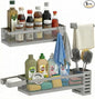 PUSDON 5-in-1 Wide Wall Mount Wrapped Mesh Kitchen Organizer & Shower Caddy Kit, with Paper Towel Holder, Utensil Holder, Soap Dish, Heavy Duty 50LBS - Silver Gray, Netting