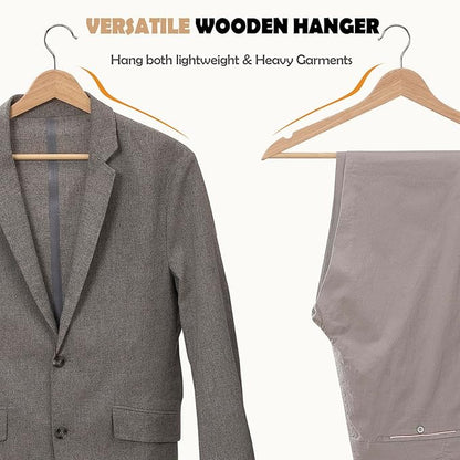 Solid Wooden Hangers 20 Pack, Wood Suit Hangers with Extra Smooth Finish, Precisely Cut Notches and Chrome Swivel Hook, Clothes Hangers for Shirt Coat Jacket Dress, Natural