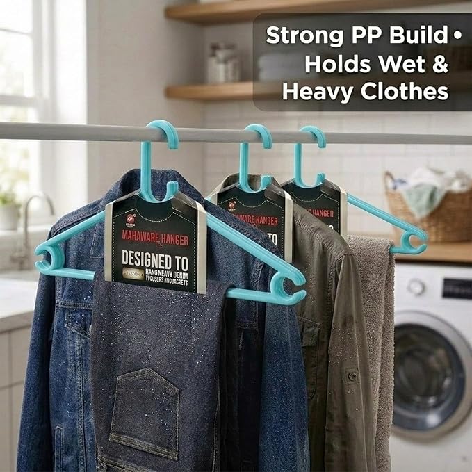 Polypropylene Cloth Hanger Pack of 12 - Heavy Duty Plastic Hanger for Wardrobe, Space Saving Clothes Hanger for Closet, Anti-Slip Hanger Cloth Plastic, Mint Granite Green (12 Count)