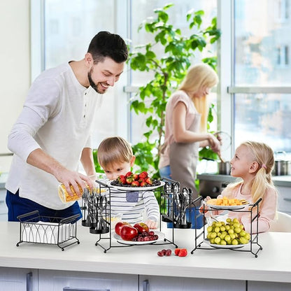 Sorbus® Buffet Caddy — 7-Piece Stackable Set Includes Plate, Napkin, and Silverware Holder, 3-Tier Detachable Tabletop Organizer — Ideal for Kitchen, Dining, Entertaining, Parties,Thanksgiving (Black)