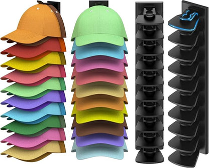 Volnamal Hat Organizer for Baseball Caps, 2 Pack Hold Up to 40 Hats, Hat Rack for Wall Space Saving, Hat Hanger w/Strong Adhesive Hat Storage Holder Display for Closet Door and Wall (Black)