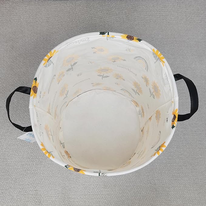 Storage Bin, Canvas Fabric Collapsible Organizer Basket for Laundry Hamper,Toy Bins,Gift Baskets, Bedroom, Clothes,Baby Nursery (Sunflower)