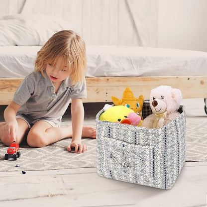 Storage Basket Boho Fabric Large Collapsible Floral Laundry Nursery Hamper Portable Folding Storage for Clothes Toys (Vine-Blue B)