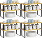 SpaceAid Cabinet Shelf Organizers 8 Pack, Kitchen Counter Rack Shelves Riser, Stackable Expandable Spice Rack, Pantry Cupboard Storage Organization (Black and Natural, Long)
