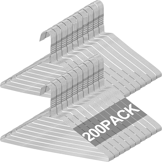 Yuntau 200 Pcs Wire Hangers Bulk 17.7" Dry Cleaner Hangers, Suit Holders for Home Caped Clothing (Silver)