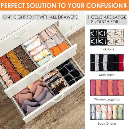 Criusia 12 Pack Sock Underwear Drawer Organizer Dividers, 116 Cells Fabric Foldable Dresser Closet Organizers and Storage Bins for Baby Clothing, Women Men Underwear Socks, Bra, Ties, Scarf