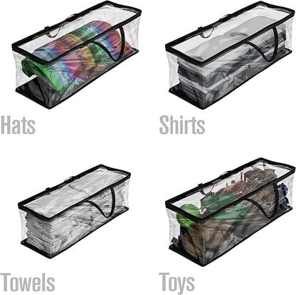 Houseables Baseball Cap Storage Bag, Hat Organizer Case, Cap Holder, Clear Plastic Tote, Black Handles, Moisture & Dust Proof, w/Zipper Closure, Holds up to 22 Hats, Dirt Protection, 23" x 6" x 8"