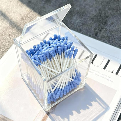 Clear Acrylic Qtip Holder with Lid, Cotton Balls Swab Organizer, 2.95" x 2.56" x 3.94" Dispenser for Makeup Pad, Floss Picks, Bath Salts, Cosmetic Storage Case, Home Bathroom Decor (DP058)