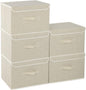 Fabric Storage Bins Cube Organizers with Flip-Top Lid and Handles,Storage Boxes for Organizing Home,Office,and Closet,Grey and Beige,5 Pack 13 X 9.1 X 7.9 in