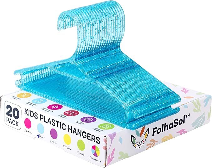 Kids Plastic Hangers (20 Pack, Blue), 11.4 Inch Colored Translucent Hangers for Baby/Toddler Clothing (Girls and Boys Aged 2 to 6)