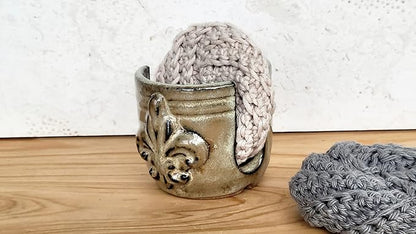 Fleur De Lis Sponge Holder for Sink White French Country Farmhouse Decor Compact Handmade Drain Rack (Bronze/Brown)