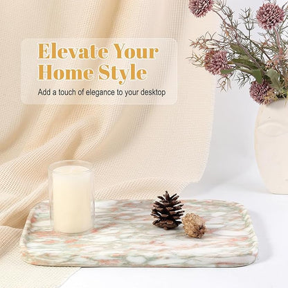Koville Marble Tray, 12"x8" Marble Vanity Tray for Countertop Bathroom Kitchen Dresser, Decorative Catchall Trays for Perfume Jewelry, Rectangular Stone Serving Tray(Rosso Norvegian)