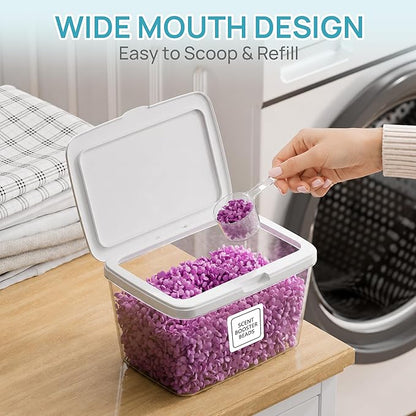 Vtopmart 5 Pack Laundry Pods Container and Dryer Sheet Holder, Detergent Powder Container with Lids &Labels & Scoop for Laundry Room Organization, Laundry Storage for Powder, Pods, Scent Booster Beads