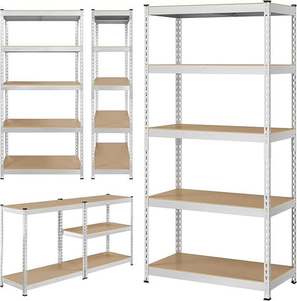 Topeakmart 3PCS 5-Tier Utility Shelves, Metal Storage Shelves Garage Shelving Unit Adjustable Garage Storage Shelves Storage Racks Heavy Duty Shed Shelving- Silver, 35.5 x 17.5 x 72 Inch