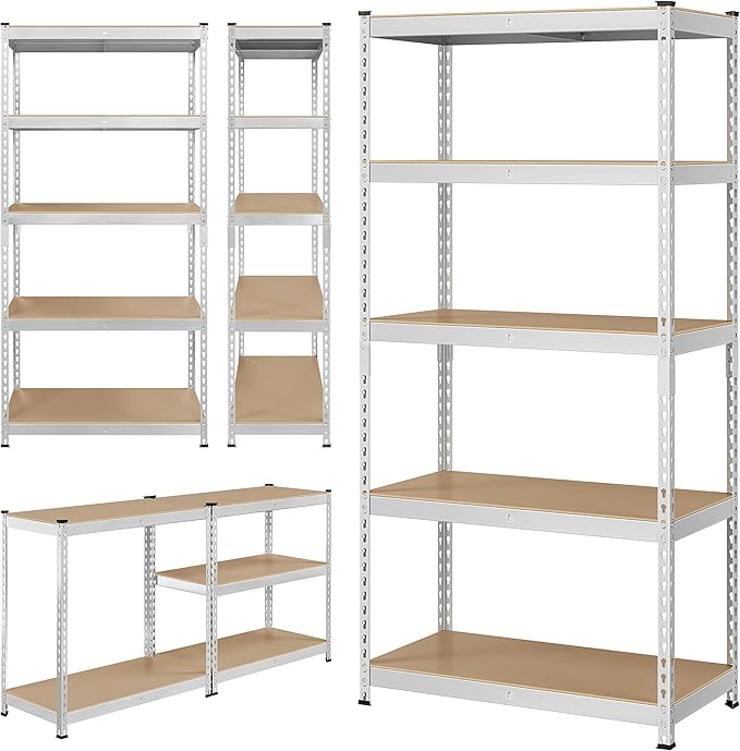 Topeakmart 4PCS 5-Tier Utility Shelves, Metal Storage Shelves Garage Shelving Unit Adjustable Garage Storage Shelves Storage Racks Heavy Duty Shed Shelving- Silver, 35.5 x 17.5 x 72 Inch