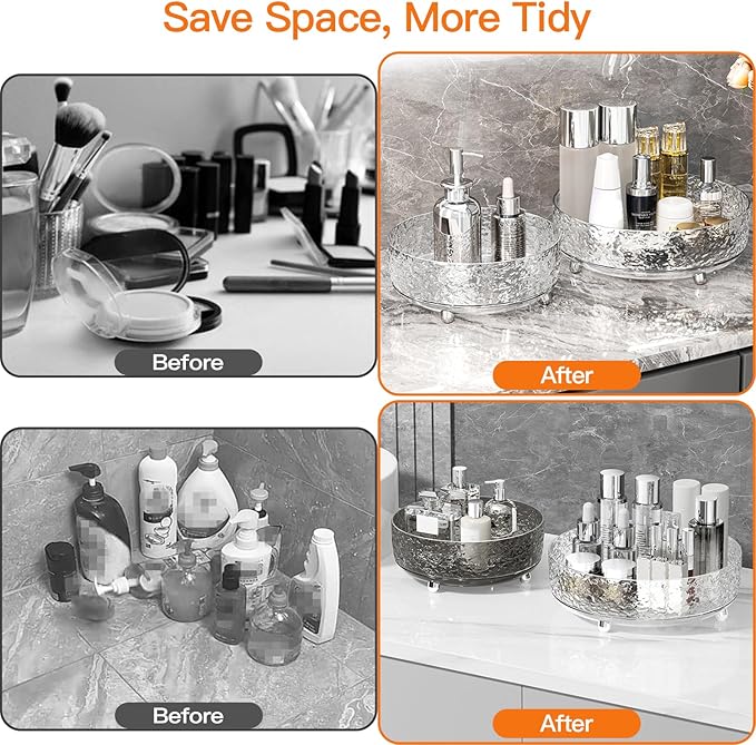 360 Rotating Makeup Organizer, Cosmetics Lazy Susan Spinning Skincare Storage for Vanity, Turntable Perfume Trays for Dresser Bathroom Countertop and Kitchen (Clear)
