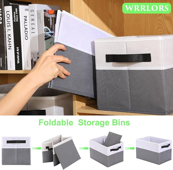 Large Shelf Storage Bins [4 Pack],Decorative Collapsible Storage Basket,Fabric Closet Organizer and Home Storage Cubes with Handles for Organizing Books, Clothes, Toys, Nursery（Grey）